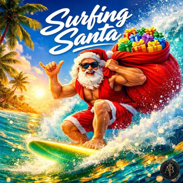 Surfing Santa album cover and metal print preview